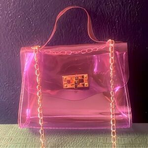 Neon violet highlighter PVC/plastic/jelly mini bag with gold chain and hardware